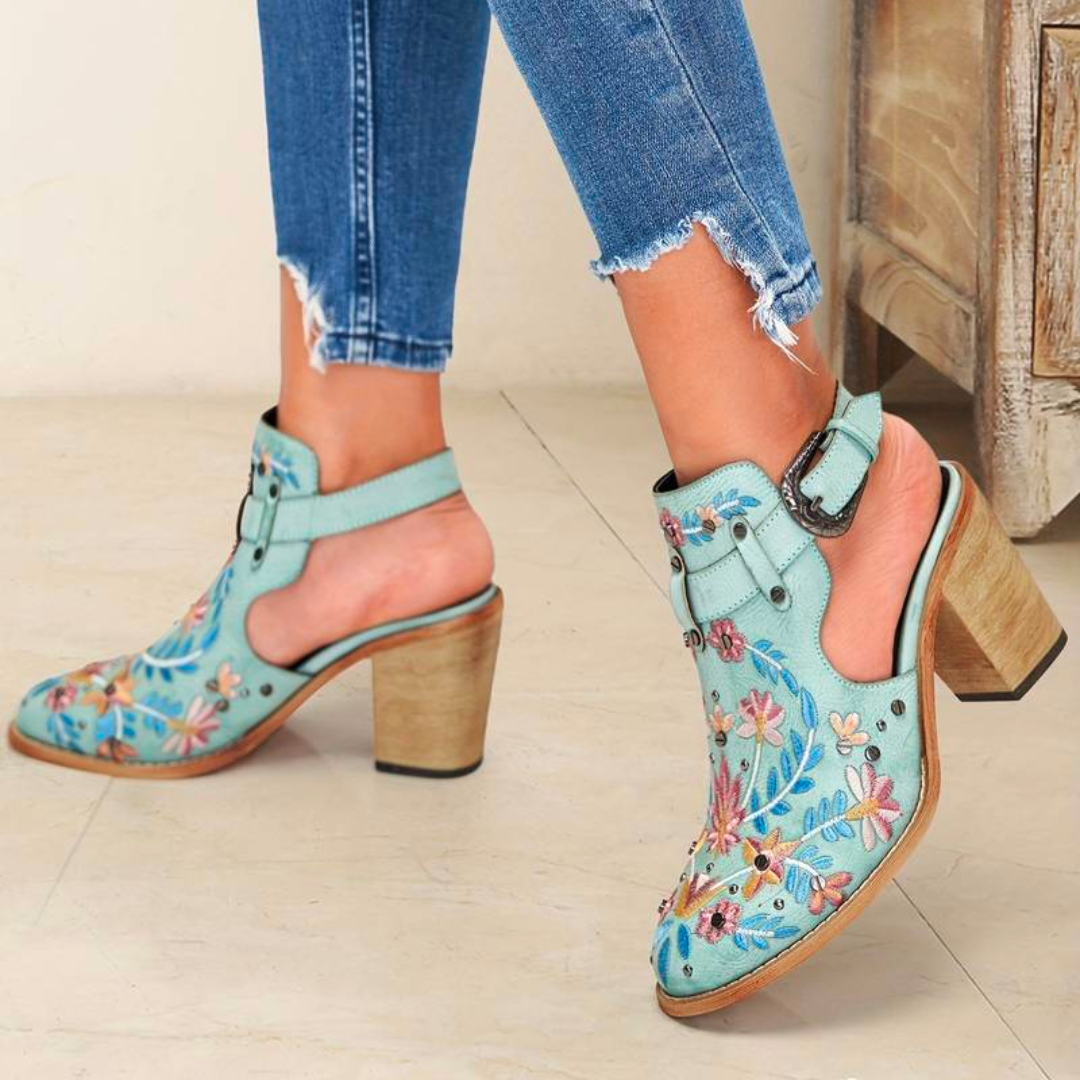 Unique Embroidered Slingback Buckles Heels