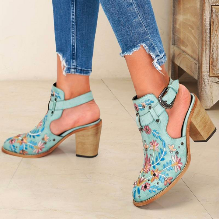 Unique Embroidered Slingback Buckles Heels