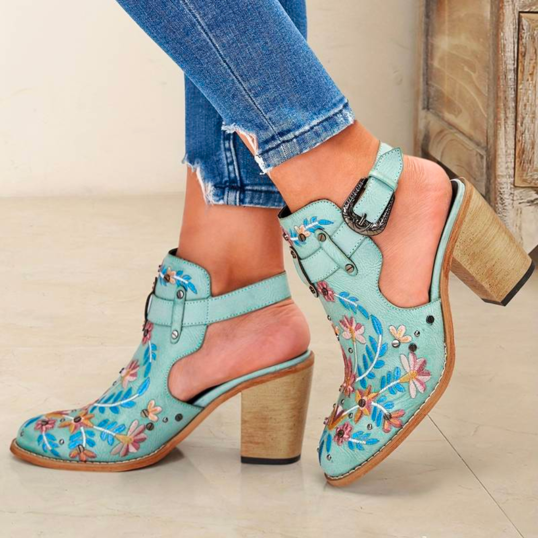 Unique Embroidered Slingback Buckles Heels