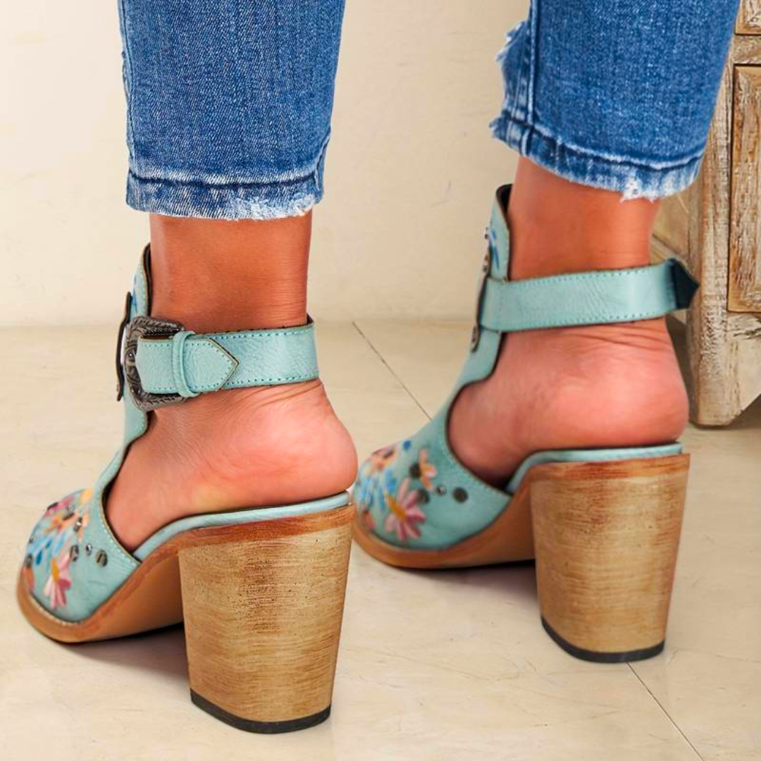 Unique Embroidered Slingback Buckles Heels