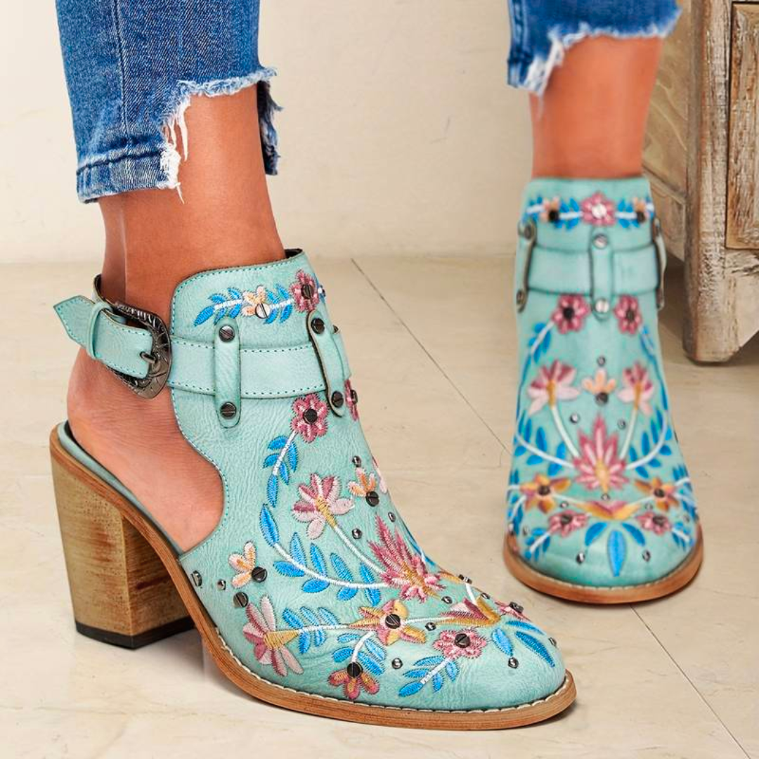Unique Embroidered Slingback Buckles Heels