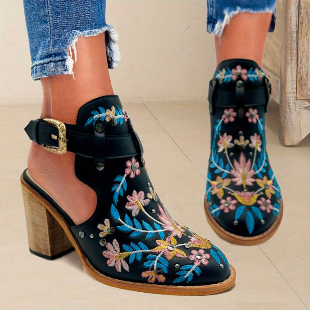 Unique Embroidered Slingback Buckles Heels