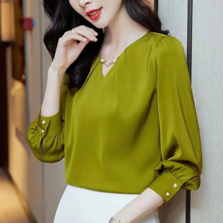 V-Neck Chiffon Tailored Blouse