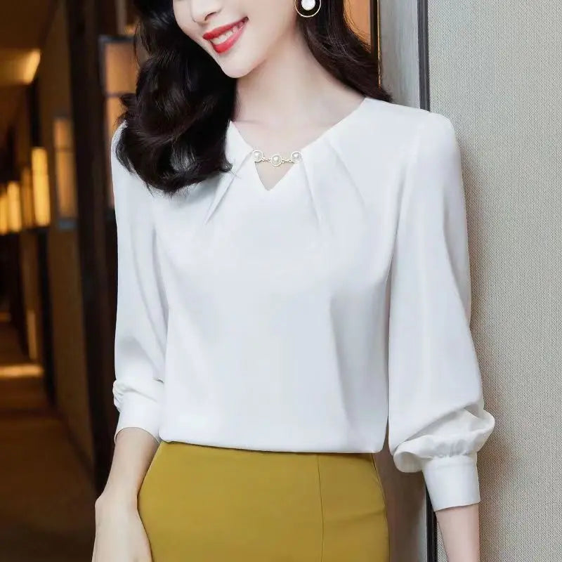 V-Neck Chiffon Tailored Blouse