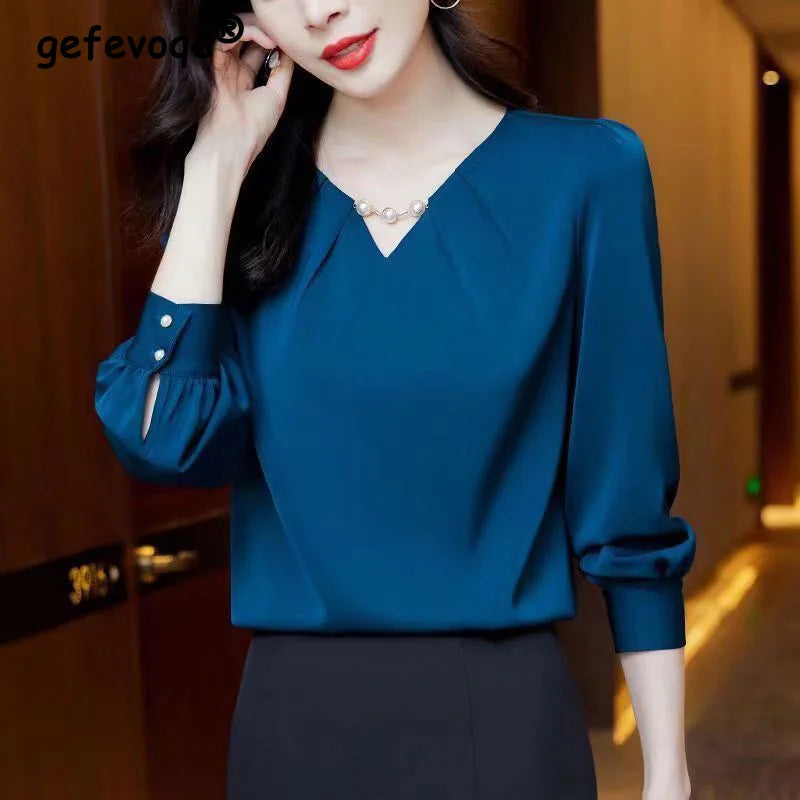 V-Neck Chiffon Tailored Blouse