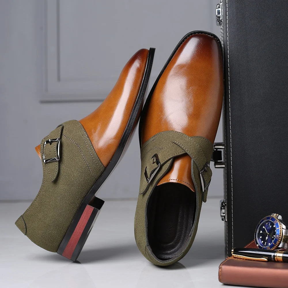Vegan Leather Double Buckle Suede Loafers