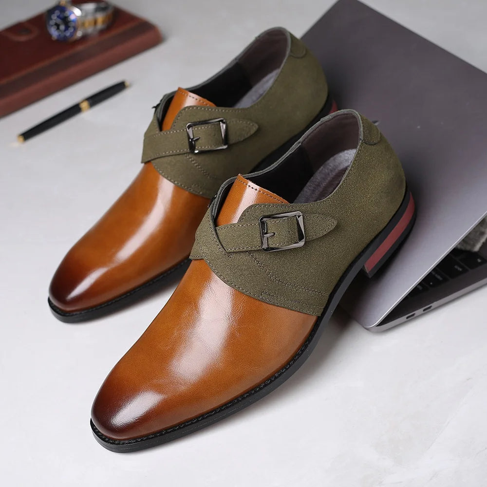 Vegan Leather Double Buckle Suede Loafers