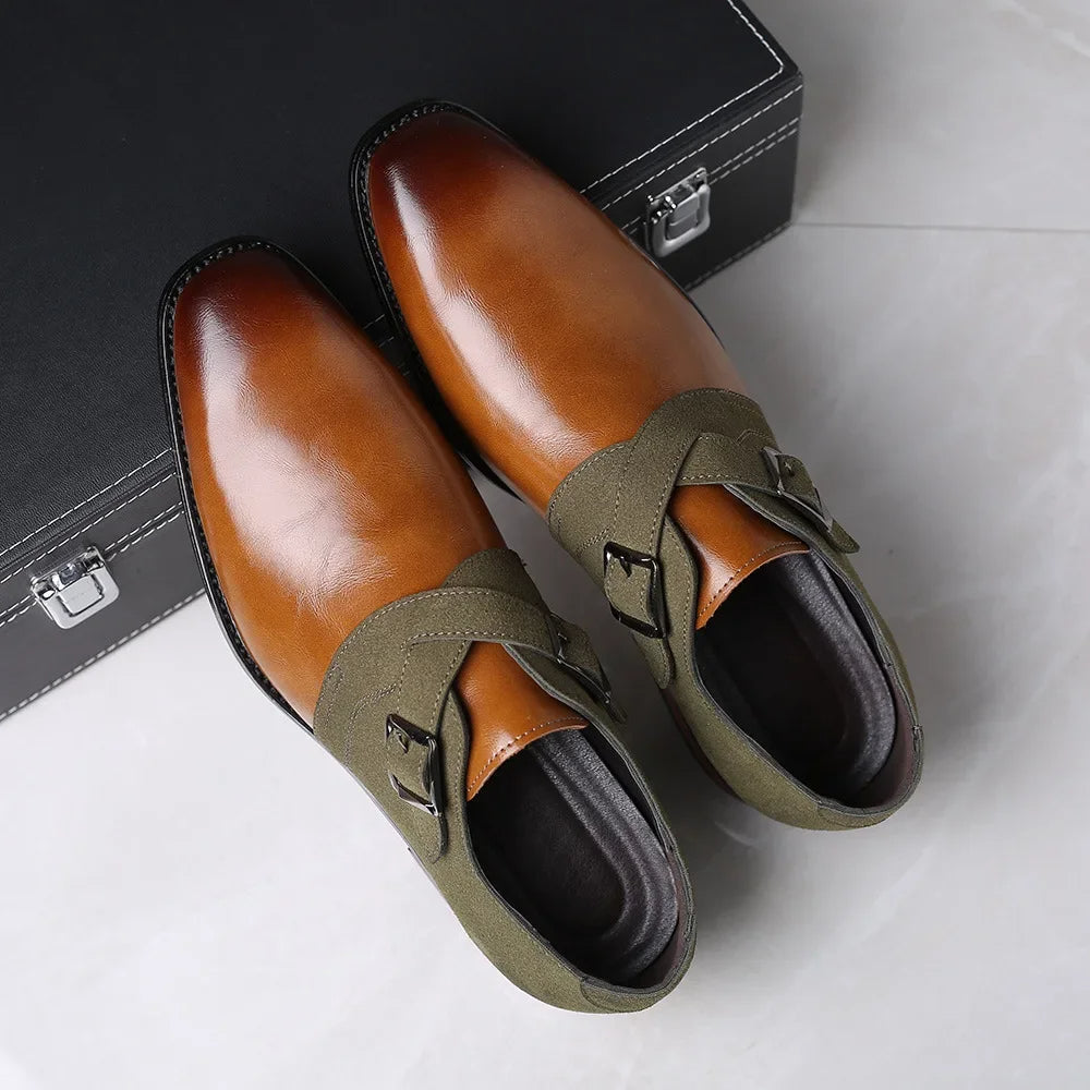 Vegan Leather Double Buckle Suede Loafers