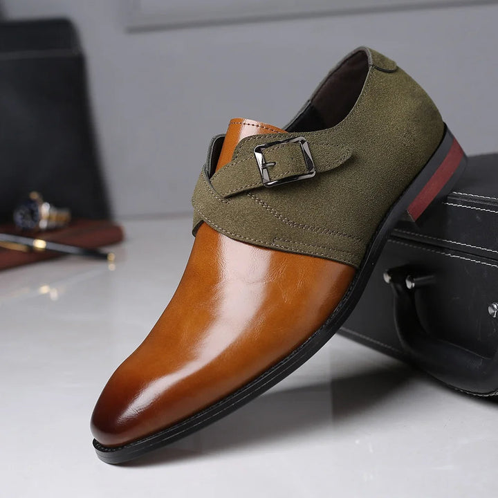 Vegan Leather Double Buckle Suede Loafers