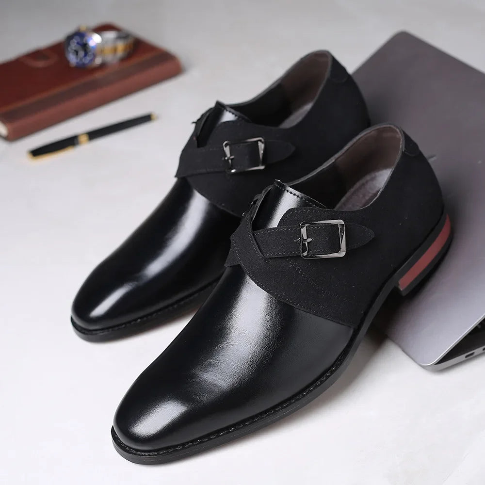 Vegan Leather Double Buckle Suede Loafers