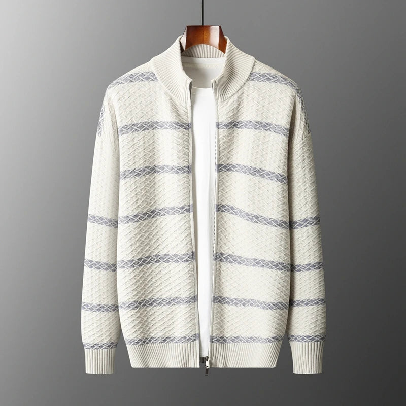 Vera | Men's Merino Wool Striped Zipper Cardigan