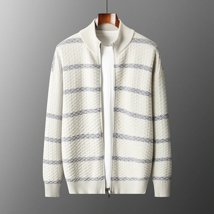 Vera | Men's Merino Wool Striped Zipper Cardigan