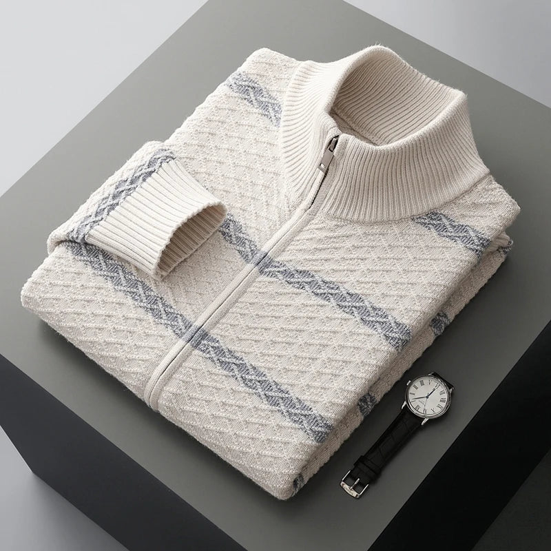 Vera | Men's Merino Wool Striped Zipper Cardigan