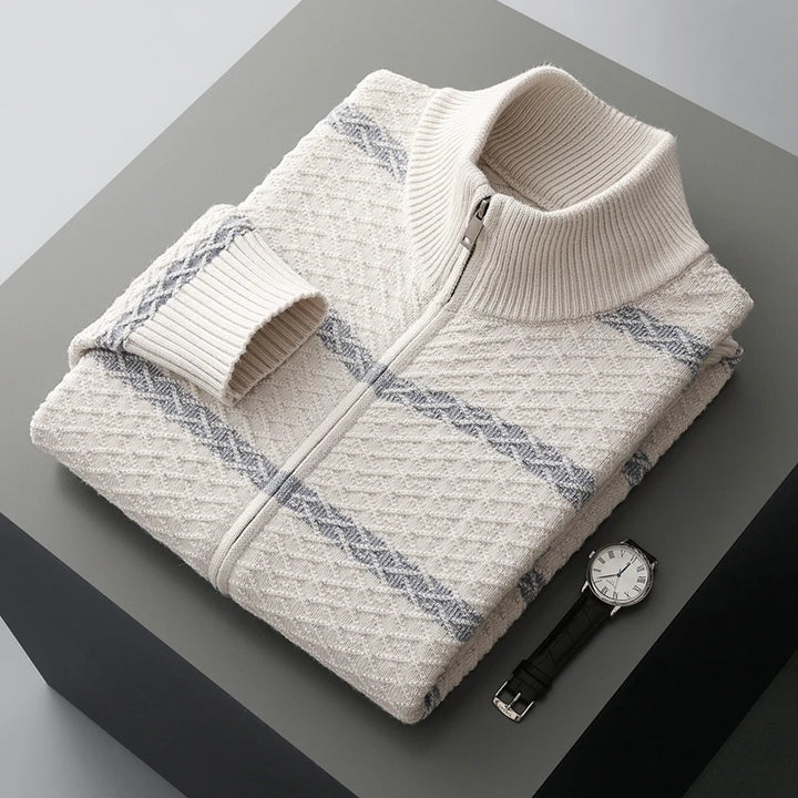 Vera | Men's Merino Wool Striped Zipper Cardigan