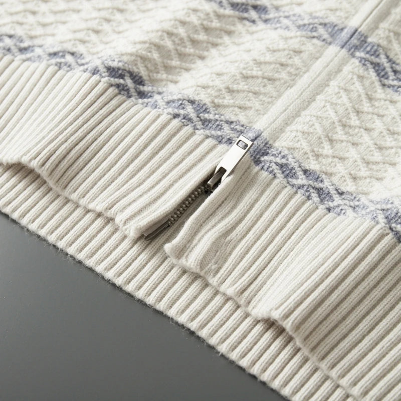 Vera | Men's Merino Wool Striped Zipper Cardigan
