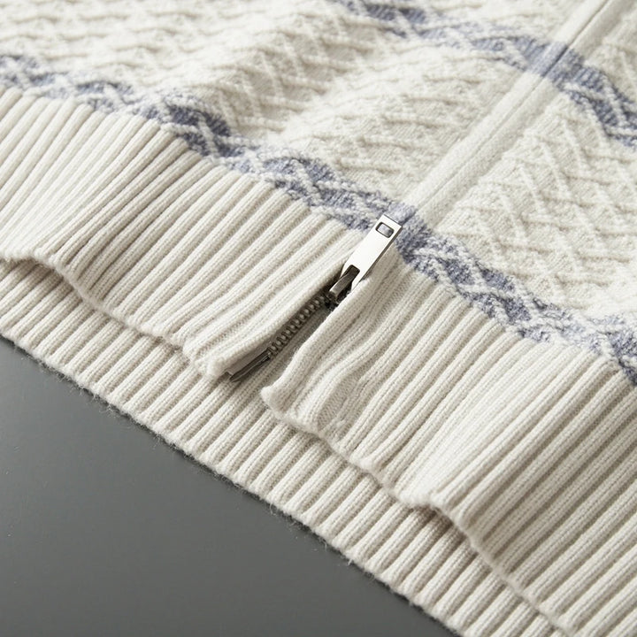 Vera | Men's Merino Wool Striped Zipper Cardigan