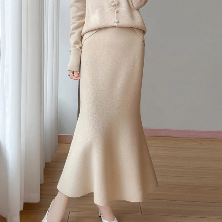 Vera | Merino Wool High-Waist Women's A-Line Midi Skirt