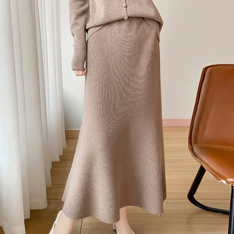 Vera | Merino Wool High-Waist Women's A-Line Midi Skirt