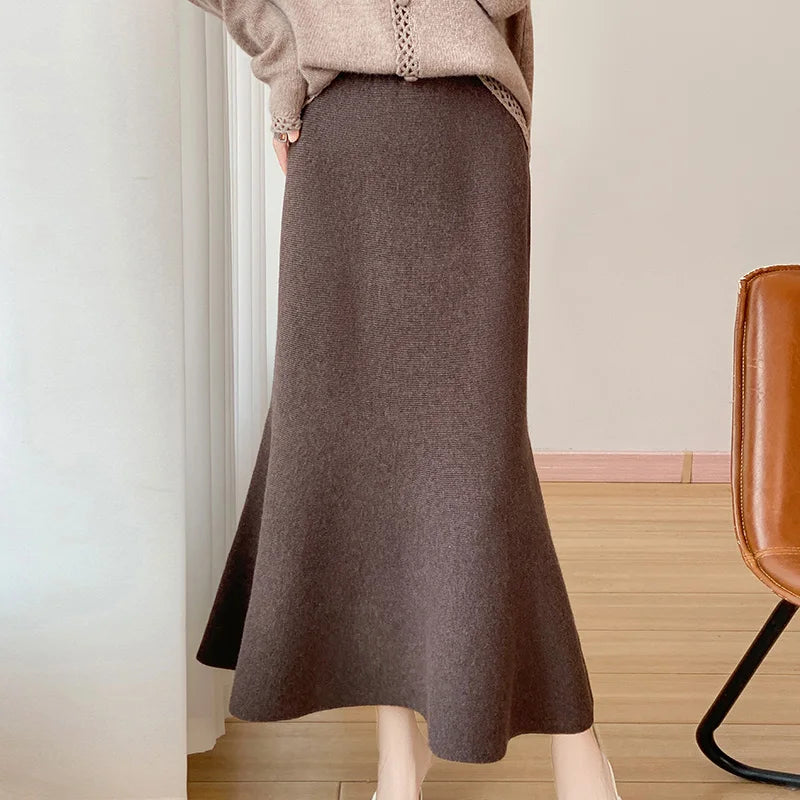 Vera | Merino Wool High-Waist Women's A-Line Midi Skirt