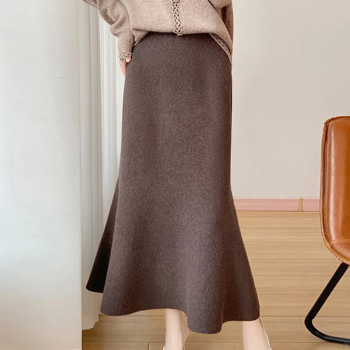 Vera | Merino Wool High-Waist Women's A-Line Midi Skirt