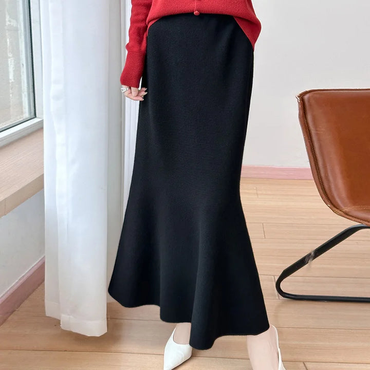 Vera | Merino Wool High-Waist Women's A-Line Midi Skirt
