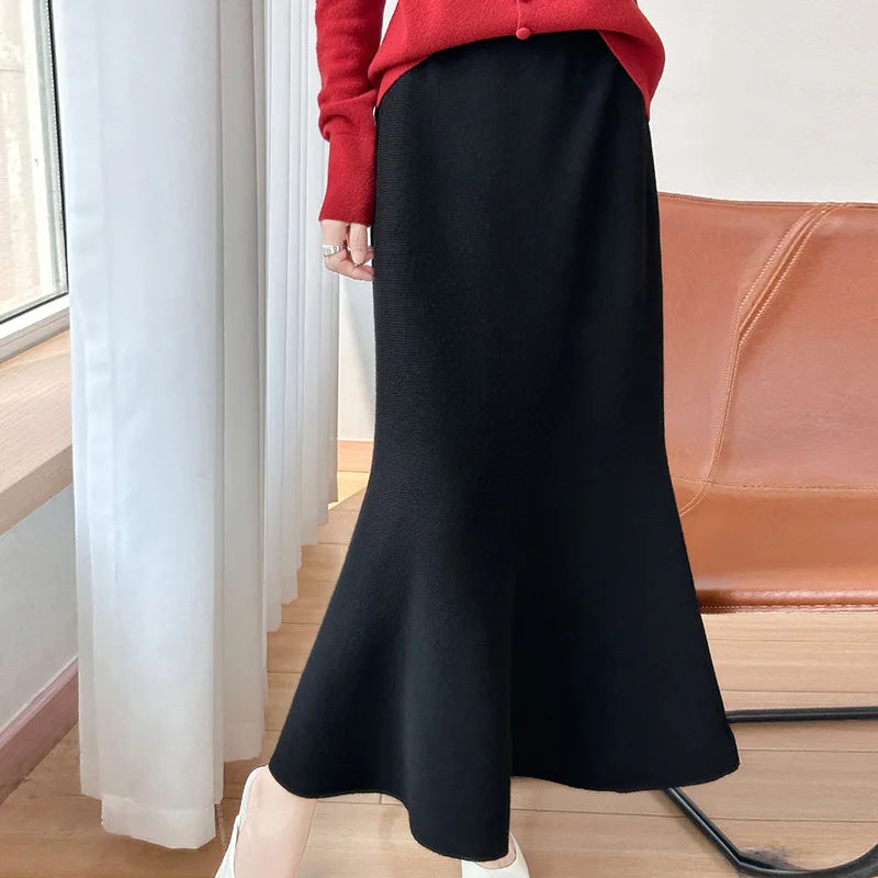 Vera | Merino Wool High-Waist Women's A-Line Midi Skirt