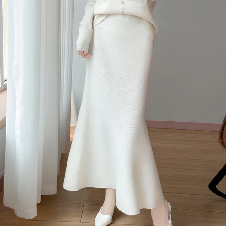 Vera | Merino Wool High-Waist Women's A-Line Midi Skirt