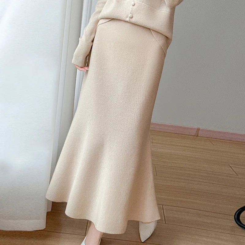 Vera | Merino Wool High-Waist Women's A-Line Midi Skirt