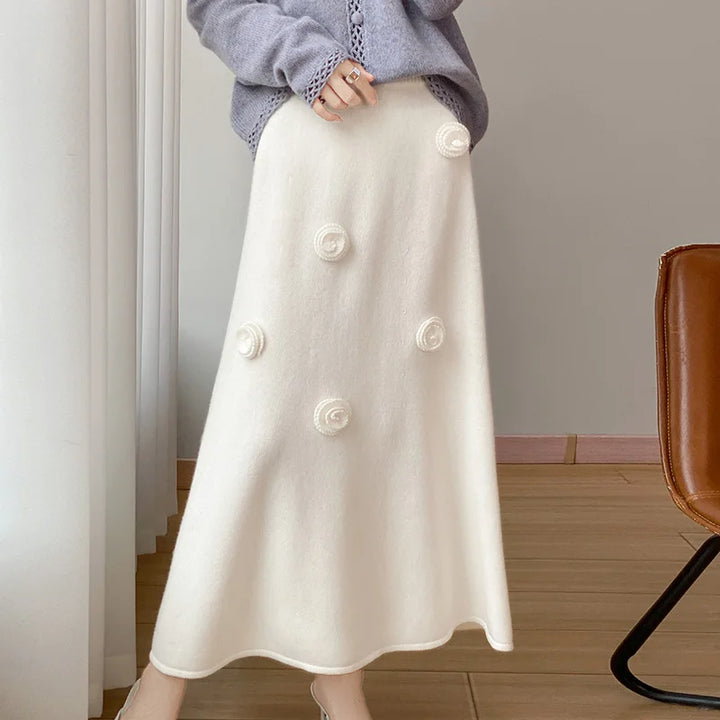 Vera | Merino Wool Women's Embroidered A-Line Midi Skirt