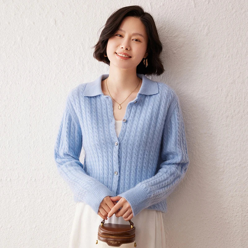 Vera | Women's Cashmere Cable Knit Polo Cardigan