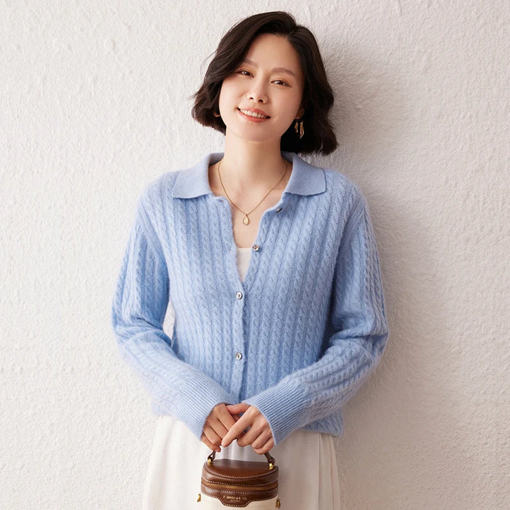 Vera | Women's Cashmere Cable Knit Polo Cardigan