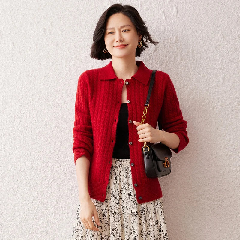 Vera | Women's Cashmere Cable Knit Polo Cardigan