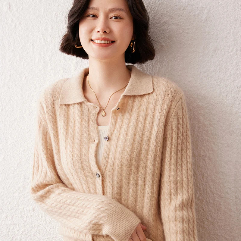 Vera | Women's Cashmere Cable Knit Polo Cardigan