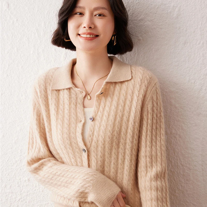 Vera | Women's Cashmere Cable Knit Polo Cardigan