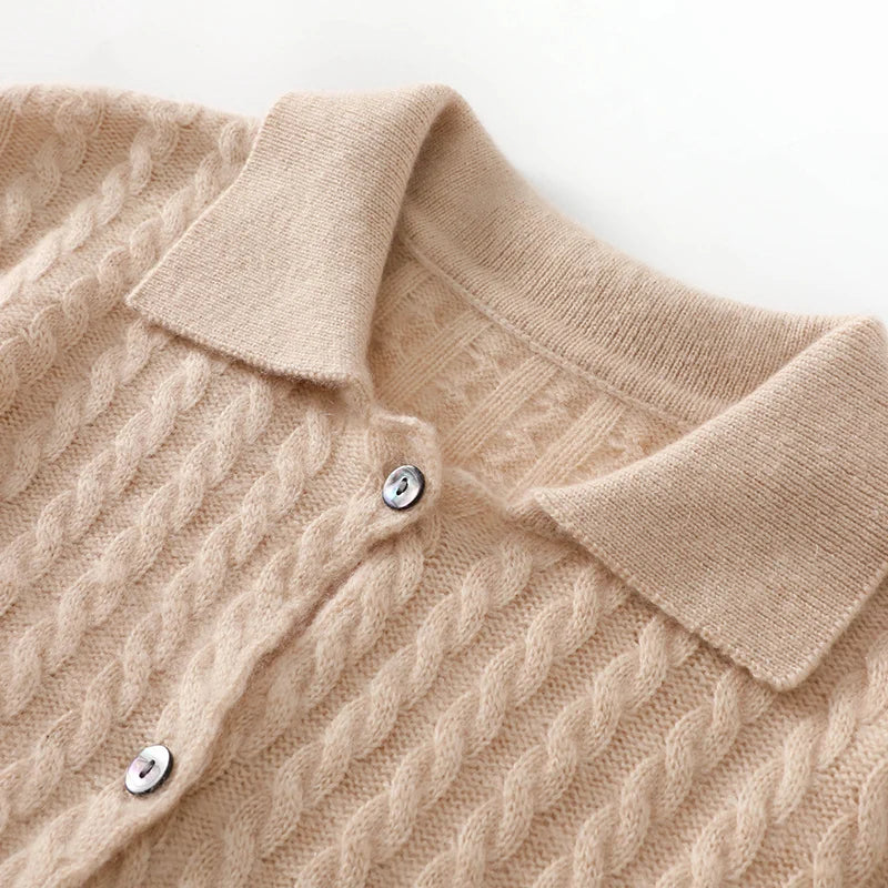 Vera | Women's Cashmere Cable Knit Polo Cardigan