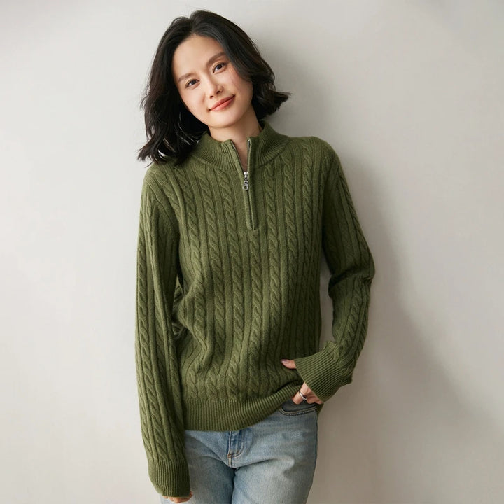 Vera | Women's Cashmere Half Zip Cable Knit Sweater