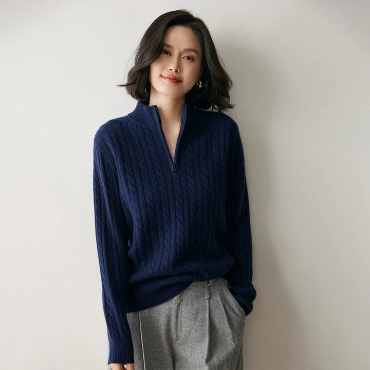 Vera | Women's Cashmere Half Zip Cable Knit Sweater