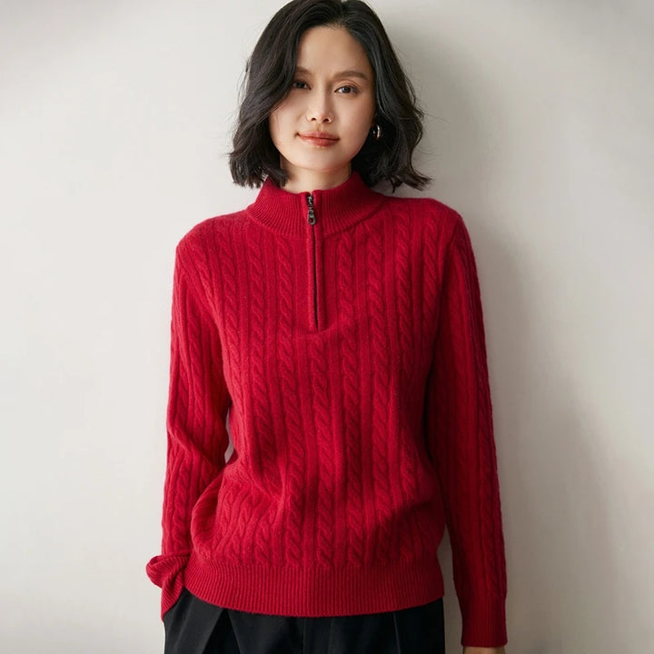 Vera | Women's Cashmere Half Zip Cable Knit Sweater