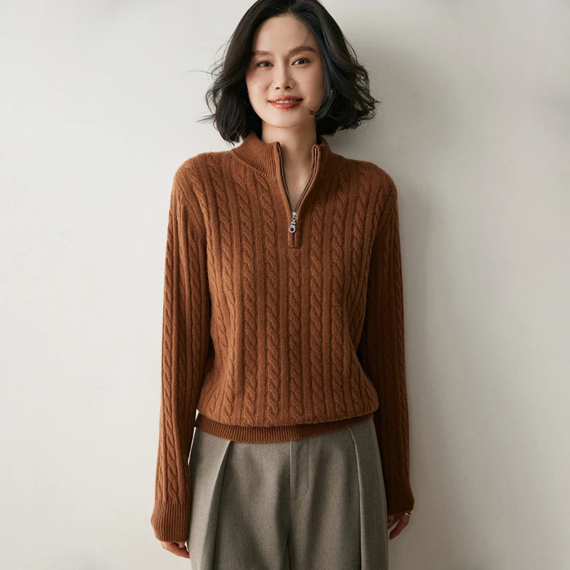 Vera | Women's Cashmere Half Zip Cable Knit Sweater