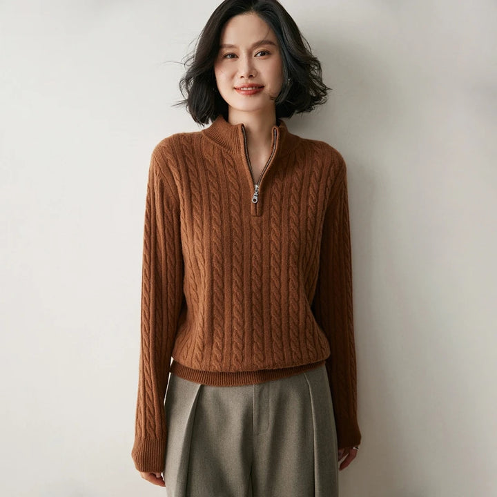 Vera | Women's Cashmere Half Zip Cable Knit Sweater