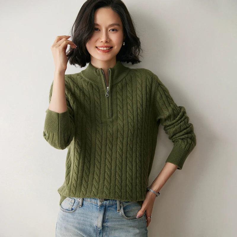 Vera | Women's Cashmere Half Zip Cable Knit Sweater