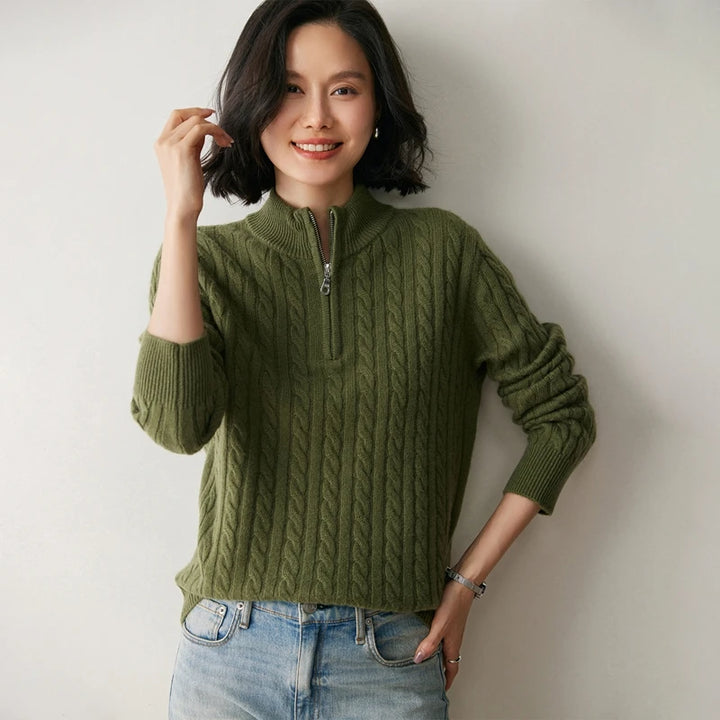 Vera | Women's Cashmere Half Zip Cable Knit Sweater