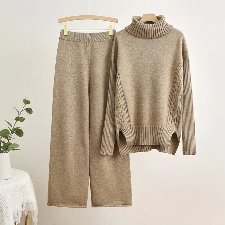 Vera | Women's Knit Turtleneck Lounge Set Khaki