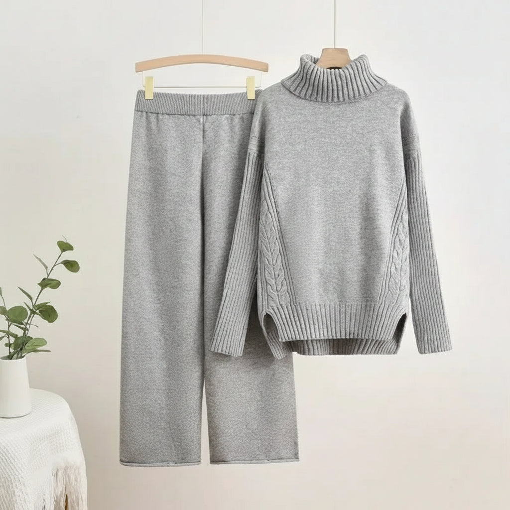 Vera | Women's Knit Turtleneck Lounge Set Grey