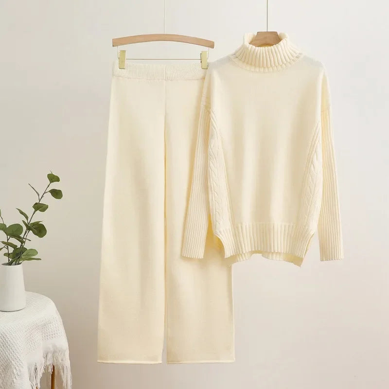 Vera | Women's Knit Turtleneck Lounge Set Beige