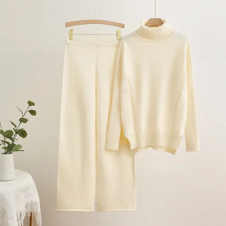 Vera | Women's Knit Turtleneck Lounge Set Beige