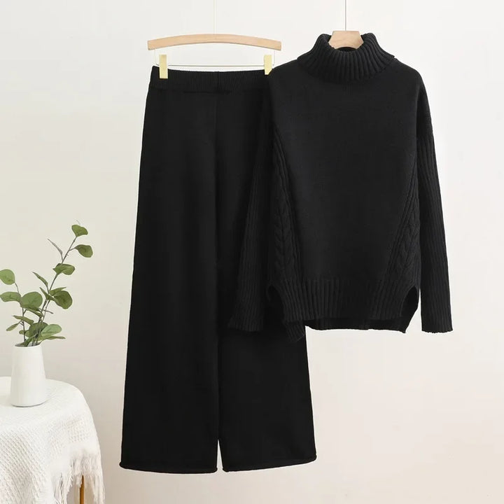 Vera | Women's Knit Turtleneck Lounge Set Black