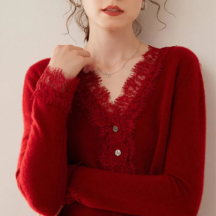 Vera | Women's Lace Trim Pure Cashmere Cardigan