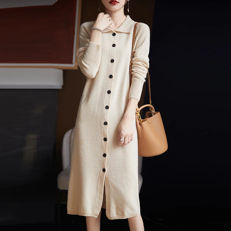 Vera | Women's Merino Wool Button-Up Long Cardigan Dress