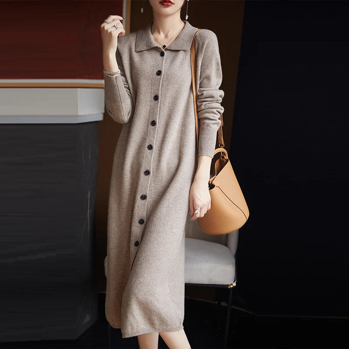 Vera | Women's Merino Wool Button-Up Long Cardigan Dress